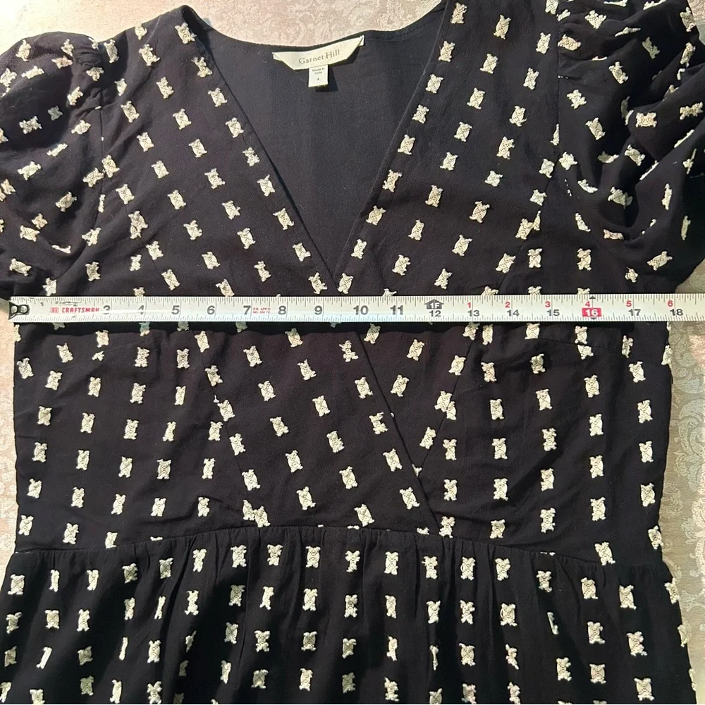 Garnet Hill ~new ~ Black Onyx Organic-Cotton Clip-Dot V-Neck Dress in size 4